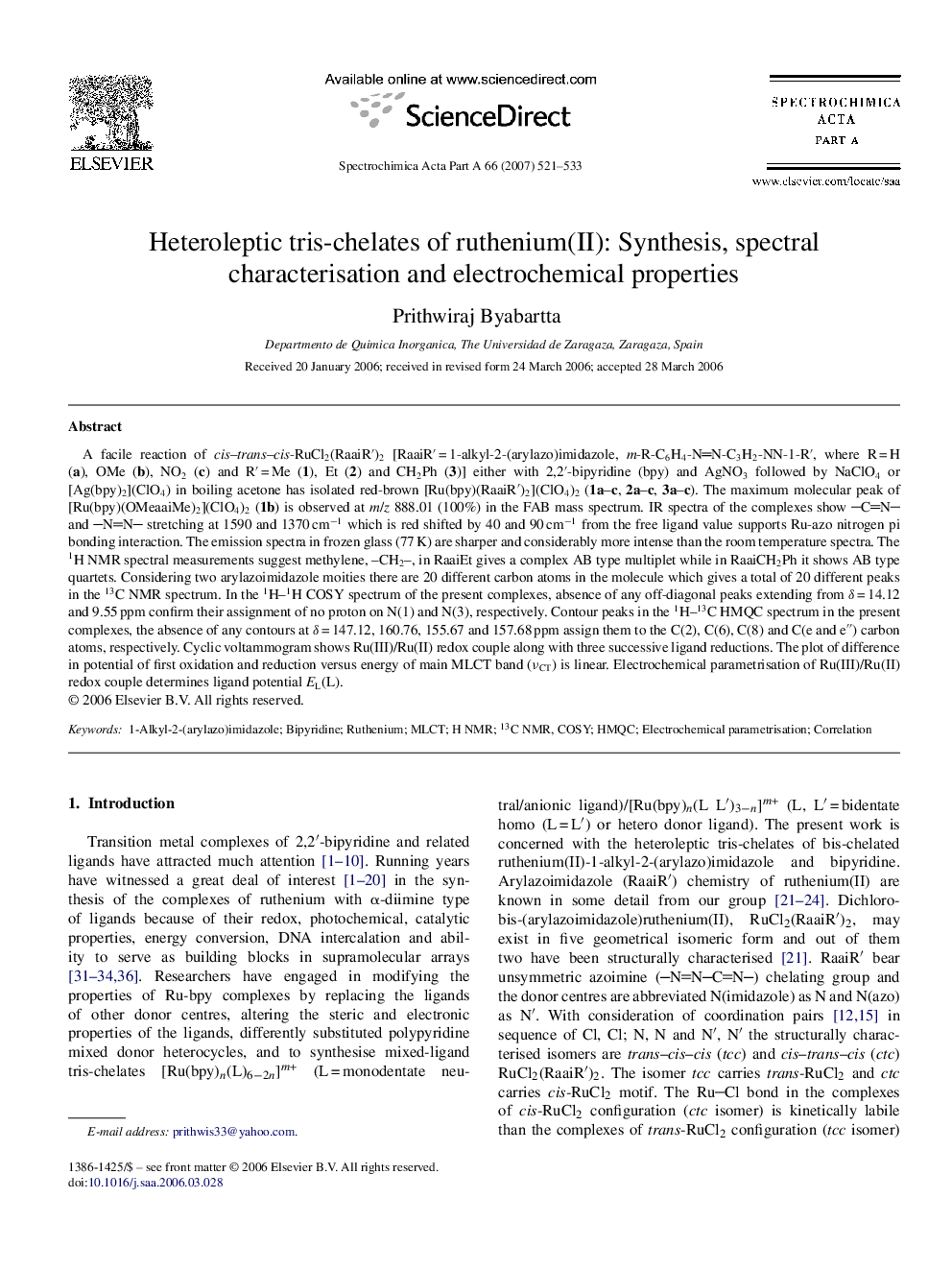 Heteroleptic tris-chelates of ruthenium(II): Synthesis, spectral characterisation and electrochemical properties