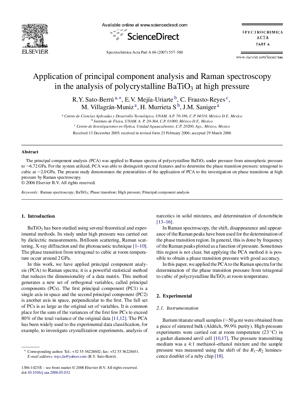 Application of principal component analysis and Raman spectroscopy in the analysis of polycrystalline BaTiO3 at high pressure