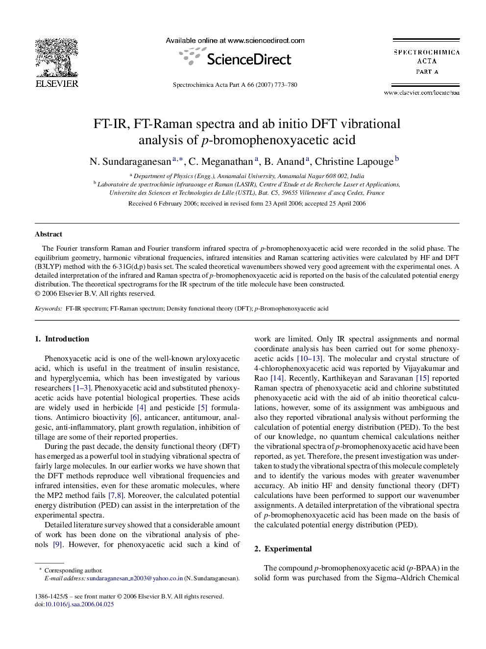 FT-IR, FT-Raman spectra and ab initio DFT vibrational analysis of p-bromophenoxyacetic acid