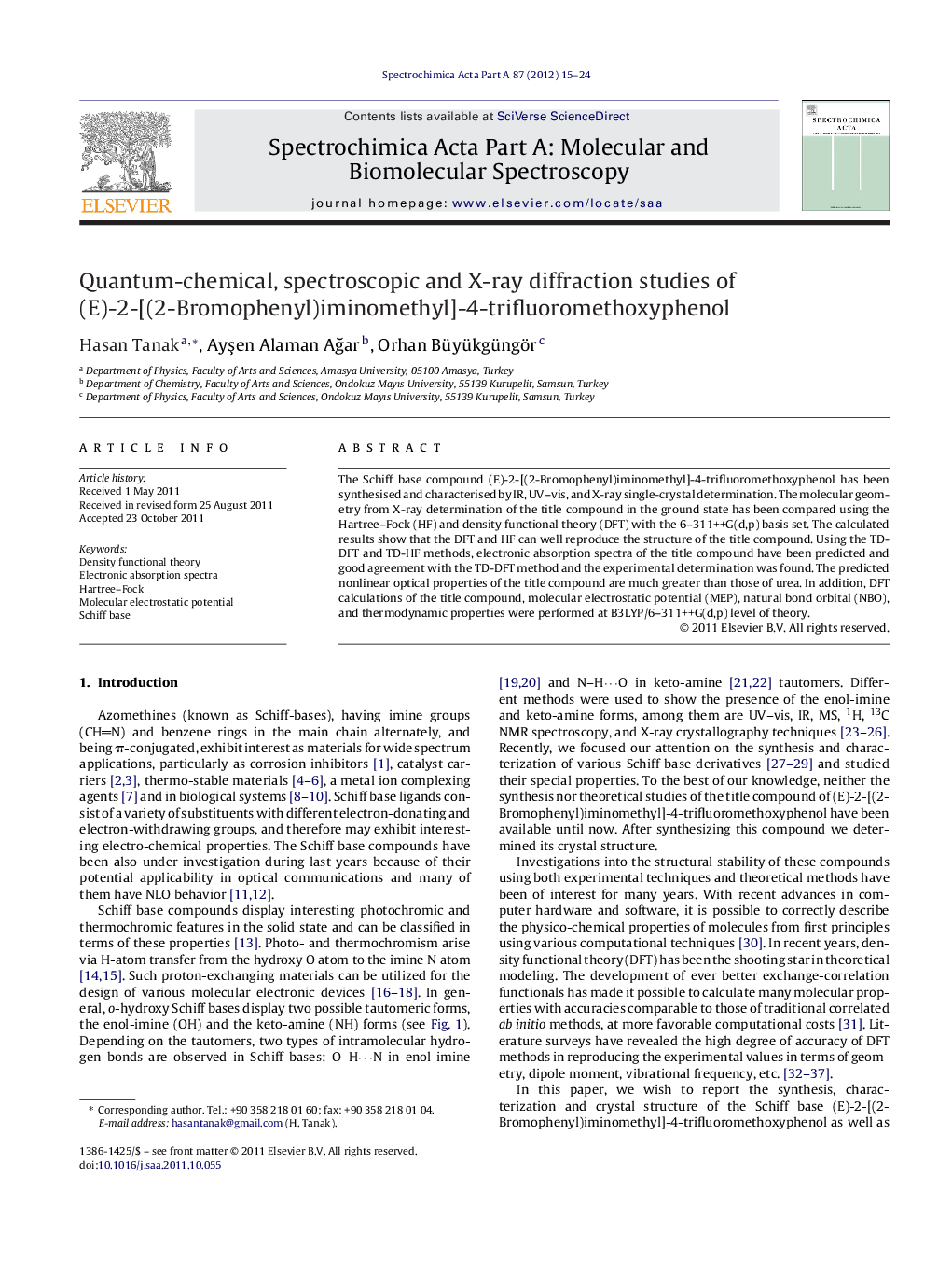 Quantum-chemical, spectroscopic and X-ray diffraction studies of (E)-2-[(2-Bromophenyl)iminomethyl]-4-trifluoromethoxyphenol