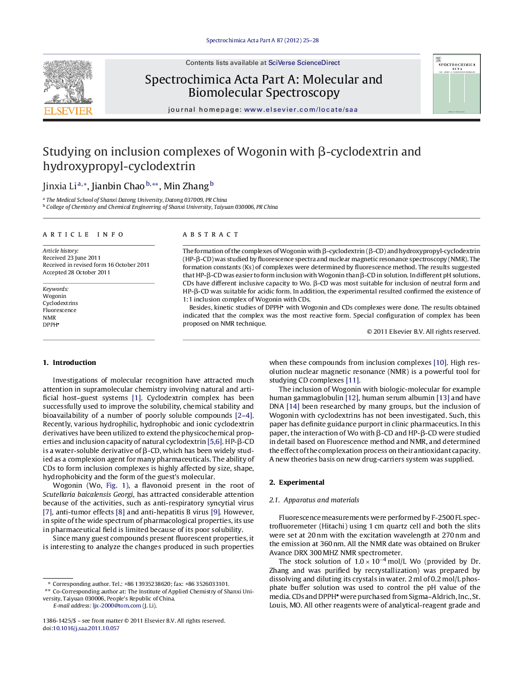 Studying on inclusion complexes of Wogonin with β-cyclodextrin and hydroxypropyl-cyclodextrin