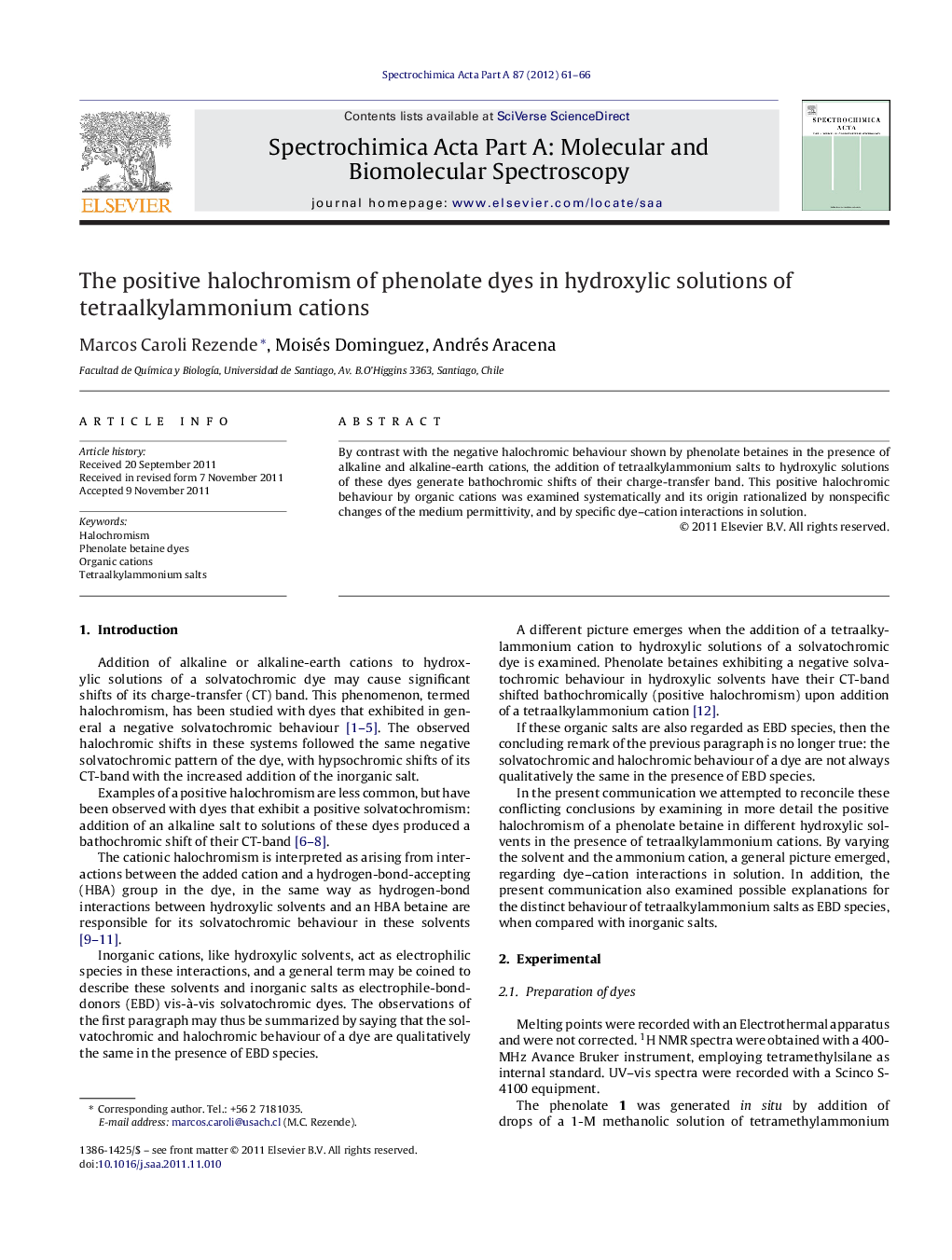 The positive halochromism of phenolate dyes in hydroxylic solutions of tetraalkylammonium cations