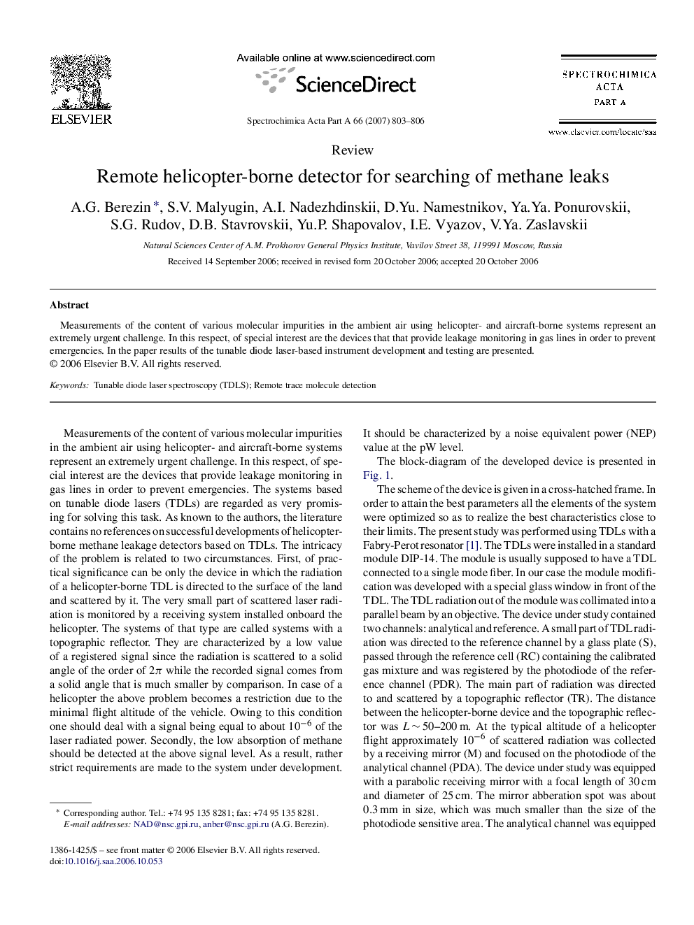 Remote helicopter-borne detector for searching of methane leaks