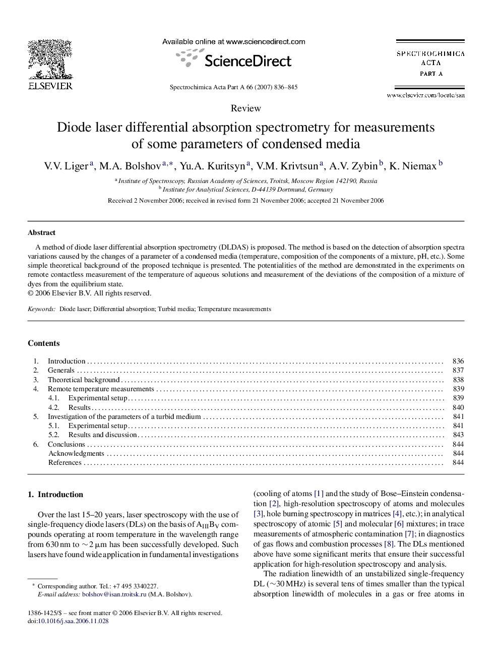 Diode laser differential absorption spectrometry for measurements of some parameters of condensed media