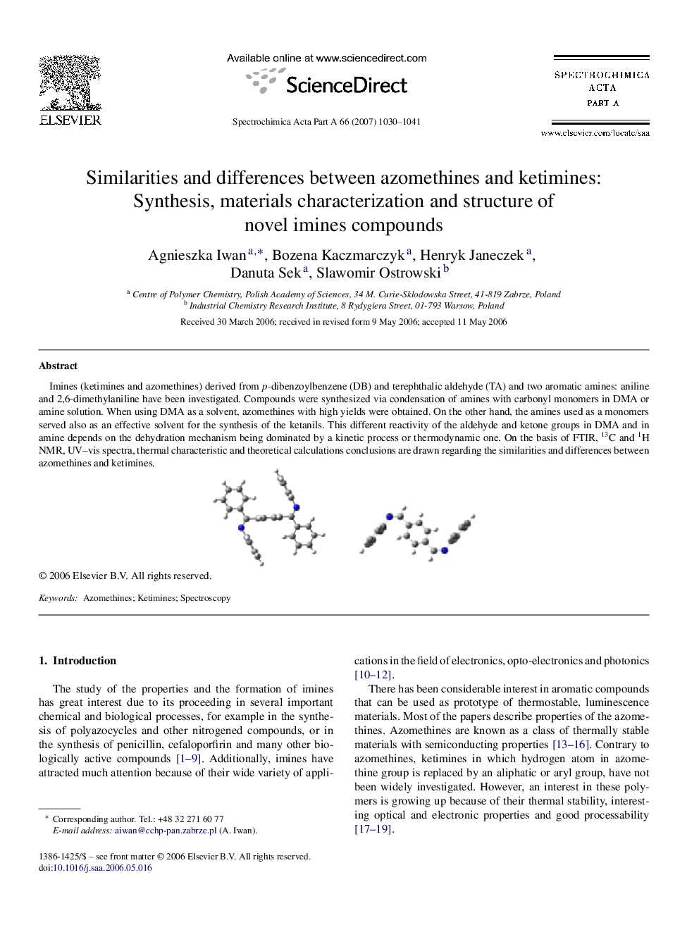 Similarities and differences between azomethines and ketimines: Synthesis, materials characterization and structure of novel imines compounds
