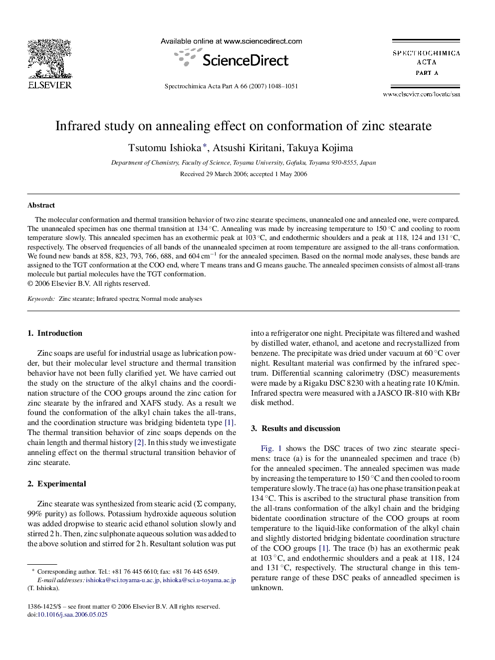 Infrared study on annealing effect on conformation of zinc stearate