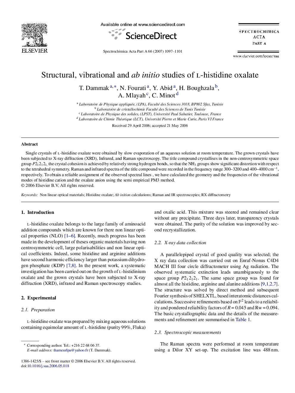 Structural, vibrational and ab initio studies of l-histidine oxalate