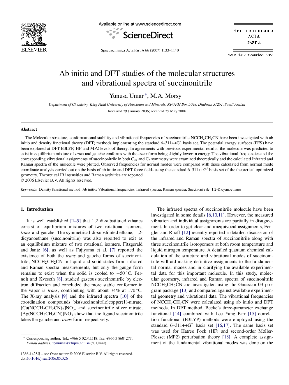 Ab initio and DFT studies of the molecular structures and vibrational spectra of succinonitrile