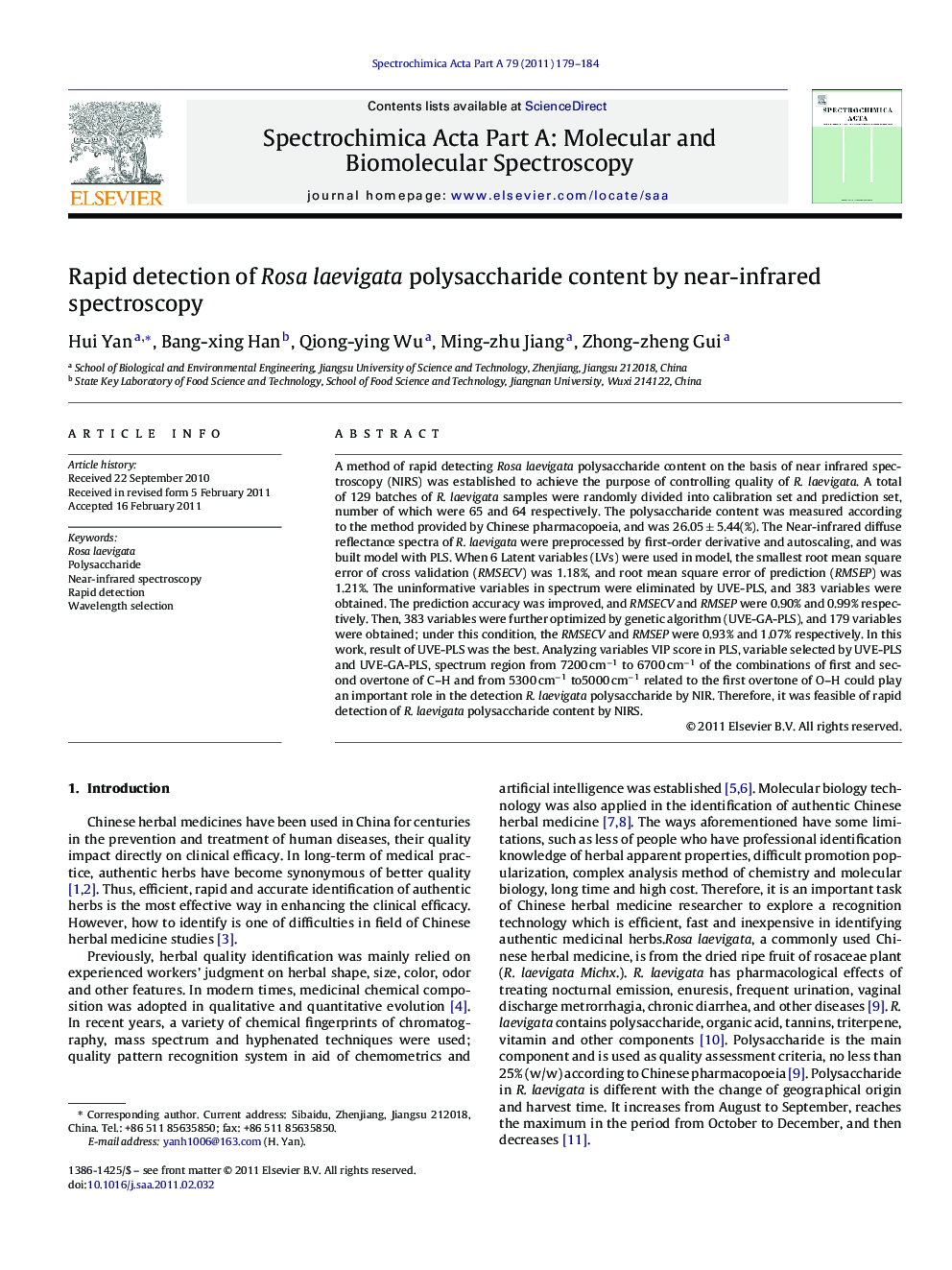 Rapid detection of Rosa laevigata polysaccharide content by near-infrared spectroscopy