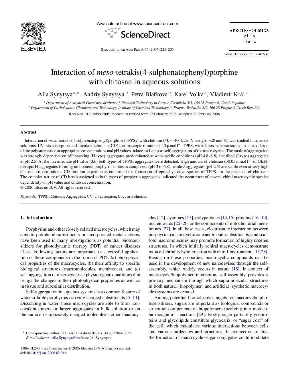 Interaction of meso-tetrakis(4-sulphonatophenyl)porphine with chitosan in aqueous solutions