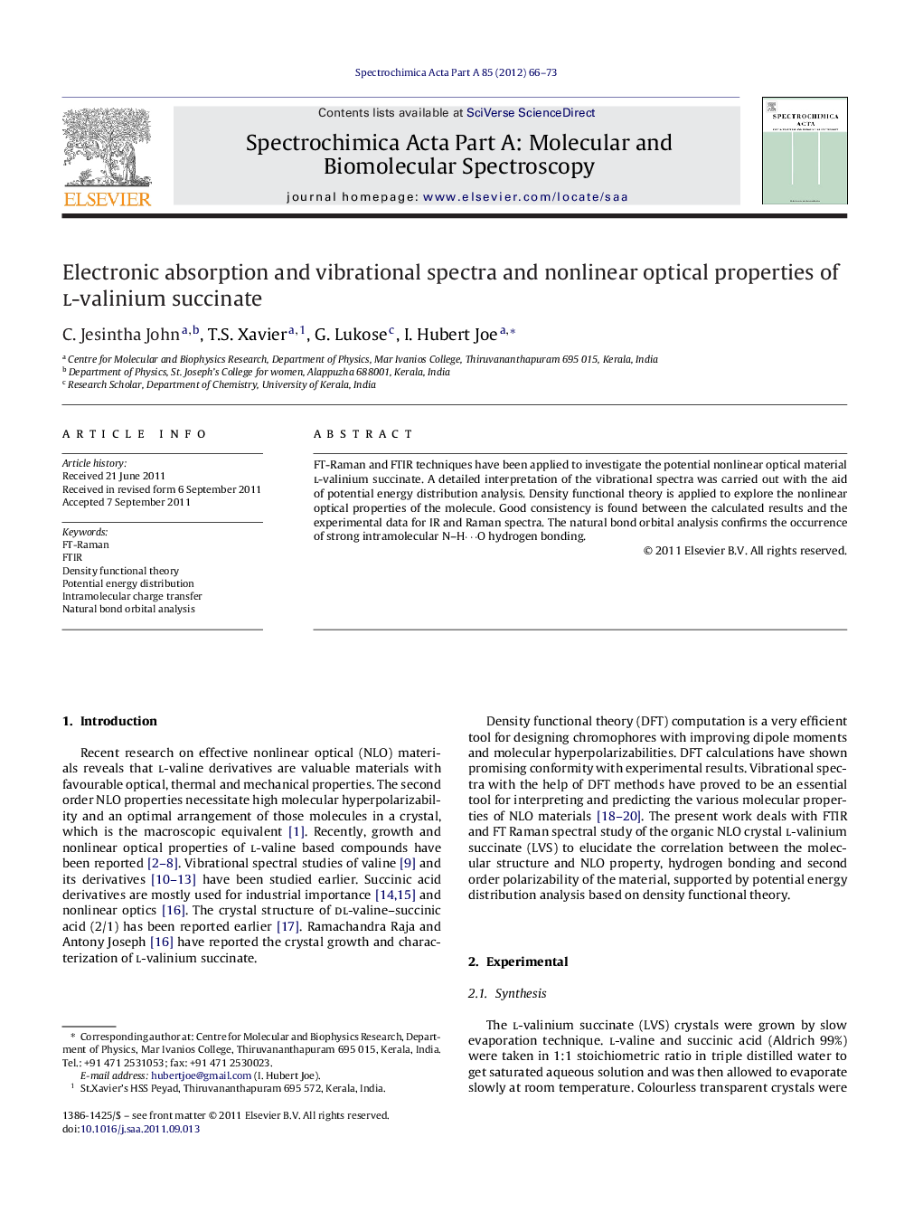 Electronic absorption and vibrational spectra and nonlinear optical properties of l-valinium succinate