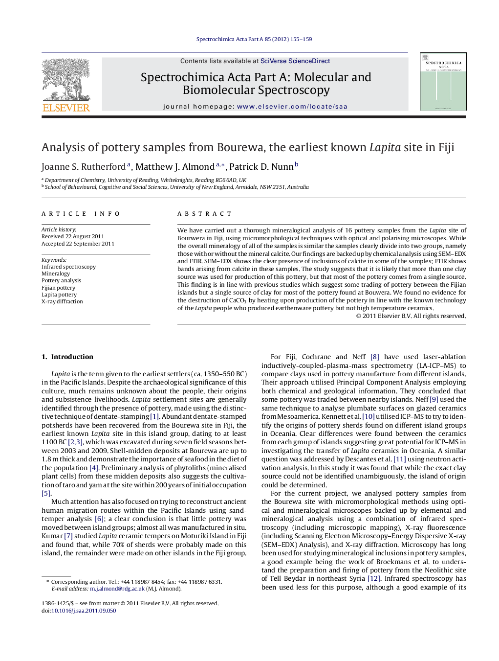 Analysis of pottery samples from Bourewa, the earliest known Lapita site in Fiji