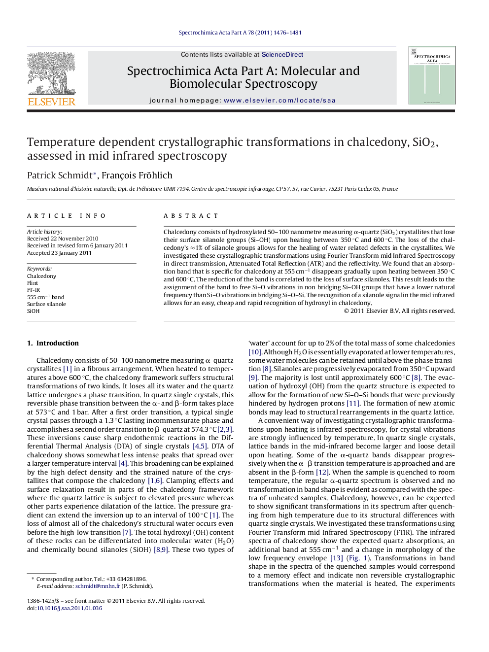 Temperature dependent crystallographic transformations in chalcedony, SiO2, assessed in mid infrared spectroscopy