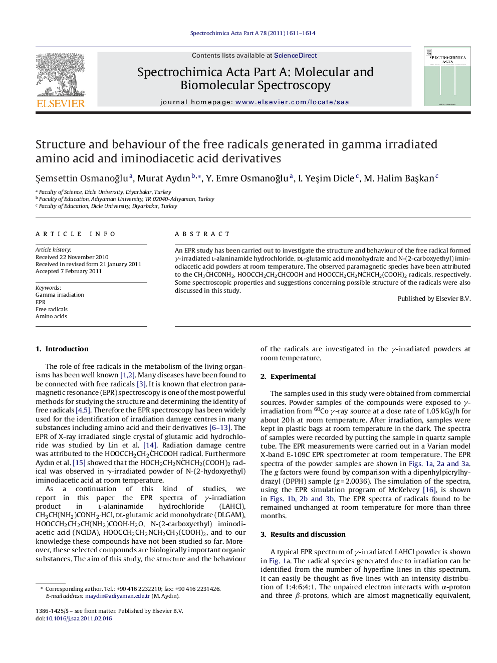 Structure and behaviour of the free radicals generated in gamma irradiated amino acid and iminodiacetic acid derivatives