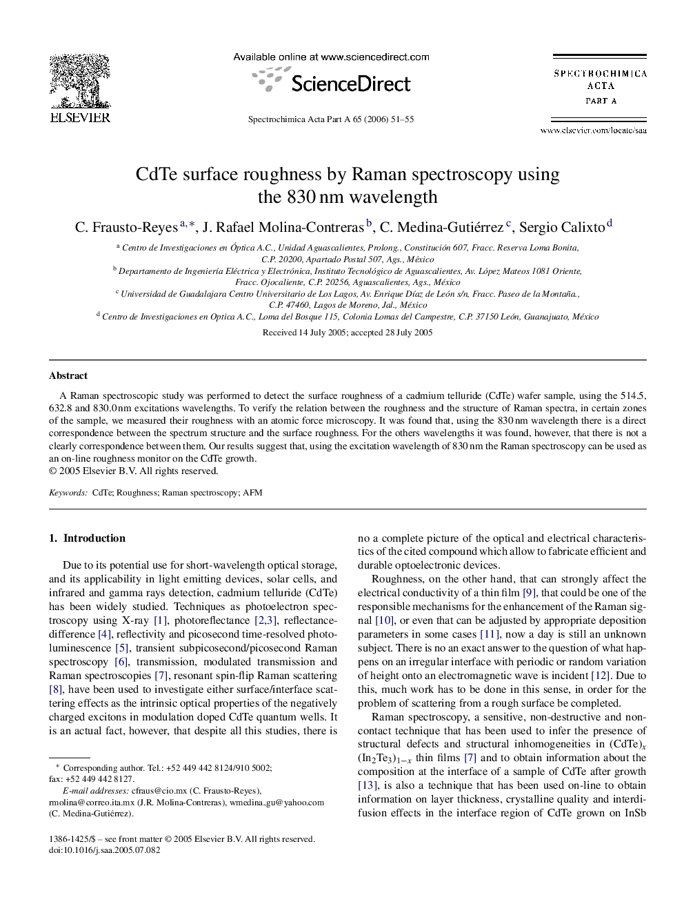 CdTe surface roughness by Raman spectroscopy using the 830 nm wavelength