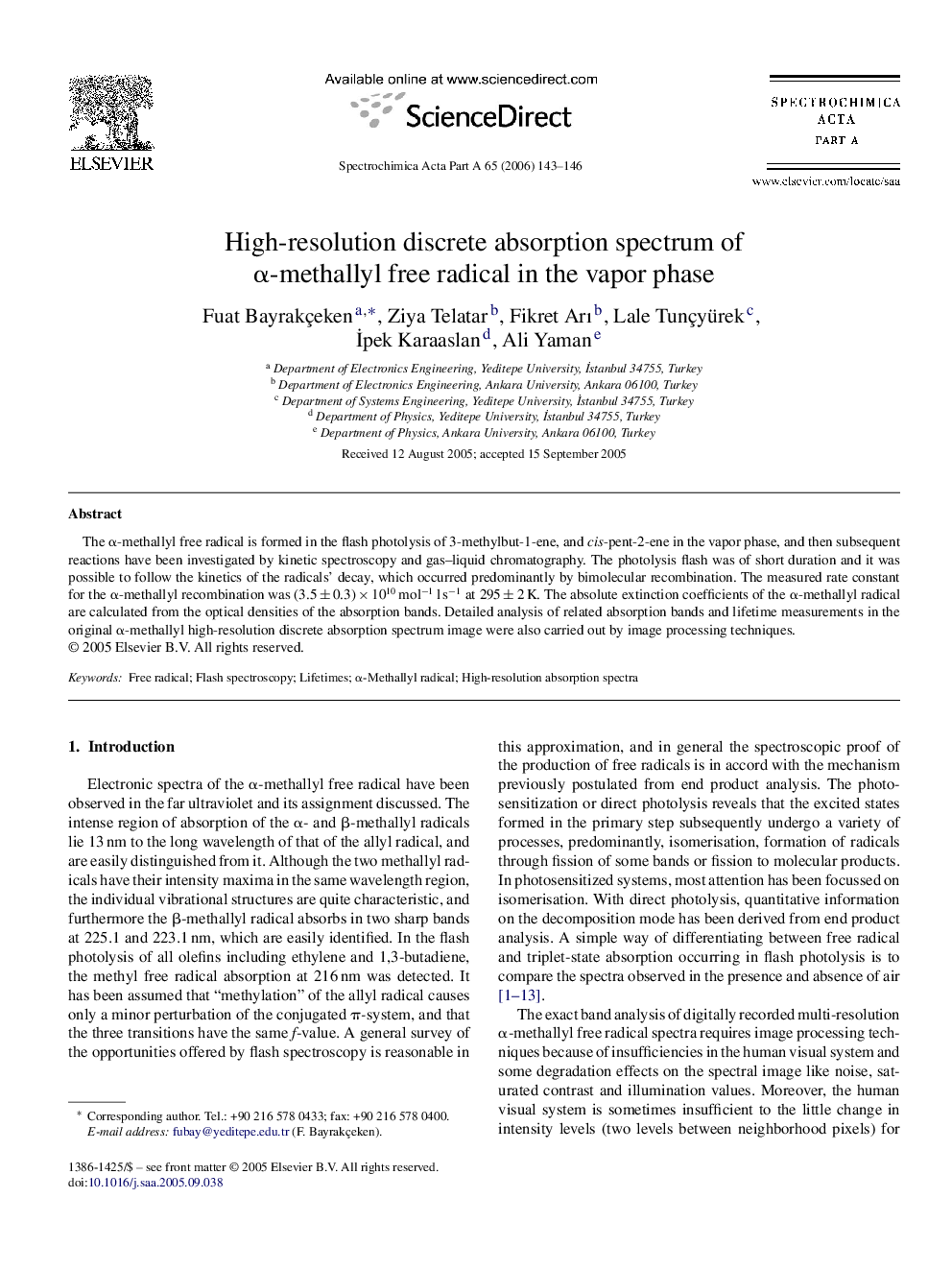 High-resolution discrete absorption spectrum of Î±-methallyl free radical in the vapor phase