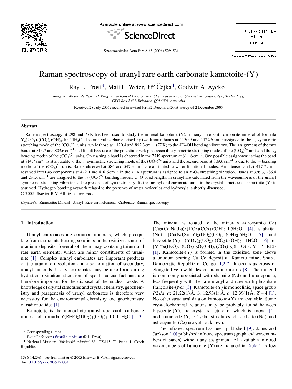 Raman spectroscopy of uranyl rare earth carbonate kamotoite-(Y)