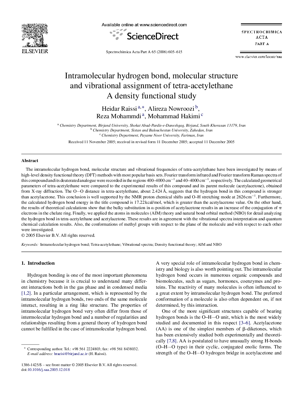 Intramolecular hydrogen bond, molecular structure and vibrational assignment of tetra-acetylethane: A density functional study