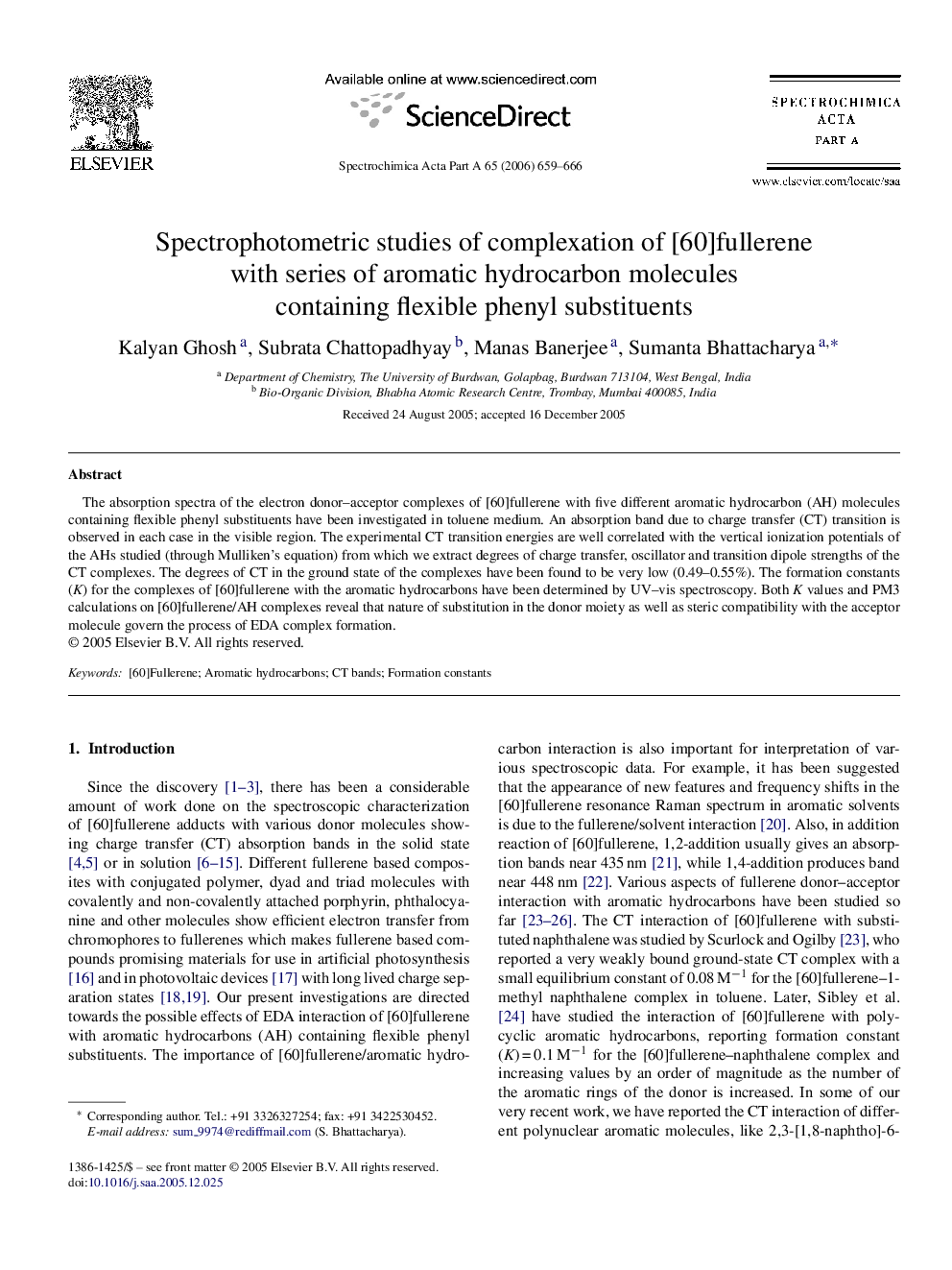 Spectrophotometric studies of complexation of [60]fullerene with series of aromatic hydrocarbon molecules containing flexible phenyl substituents