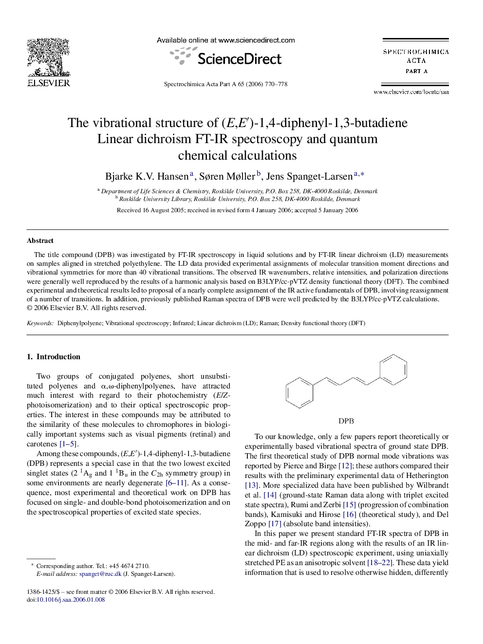 The vibrational structure of (E,E′)-1,4-diphenyl-1,3-butadiene: Linear dichroism FT-IR spectroscopy and quantum chemical calculations