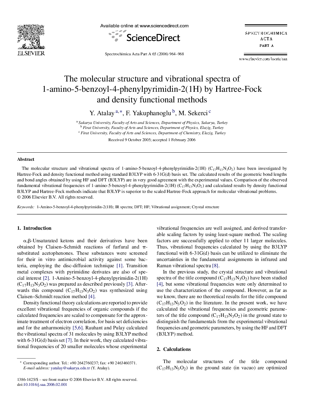 The molecular structure and vibrational spectra of 1-amino-5-benzoyl-4-phenylpyrimidin-2(1H) by Hartree-Fock and density functional methods