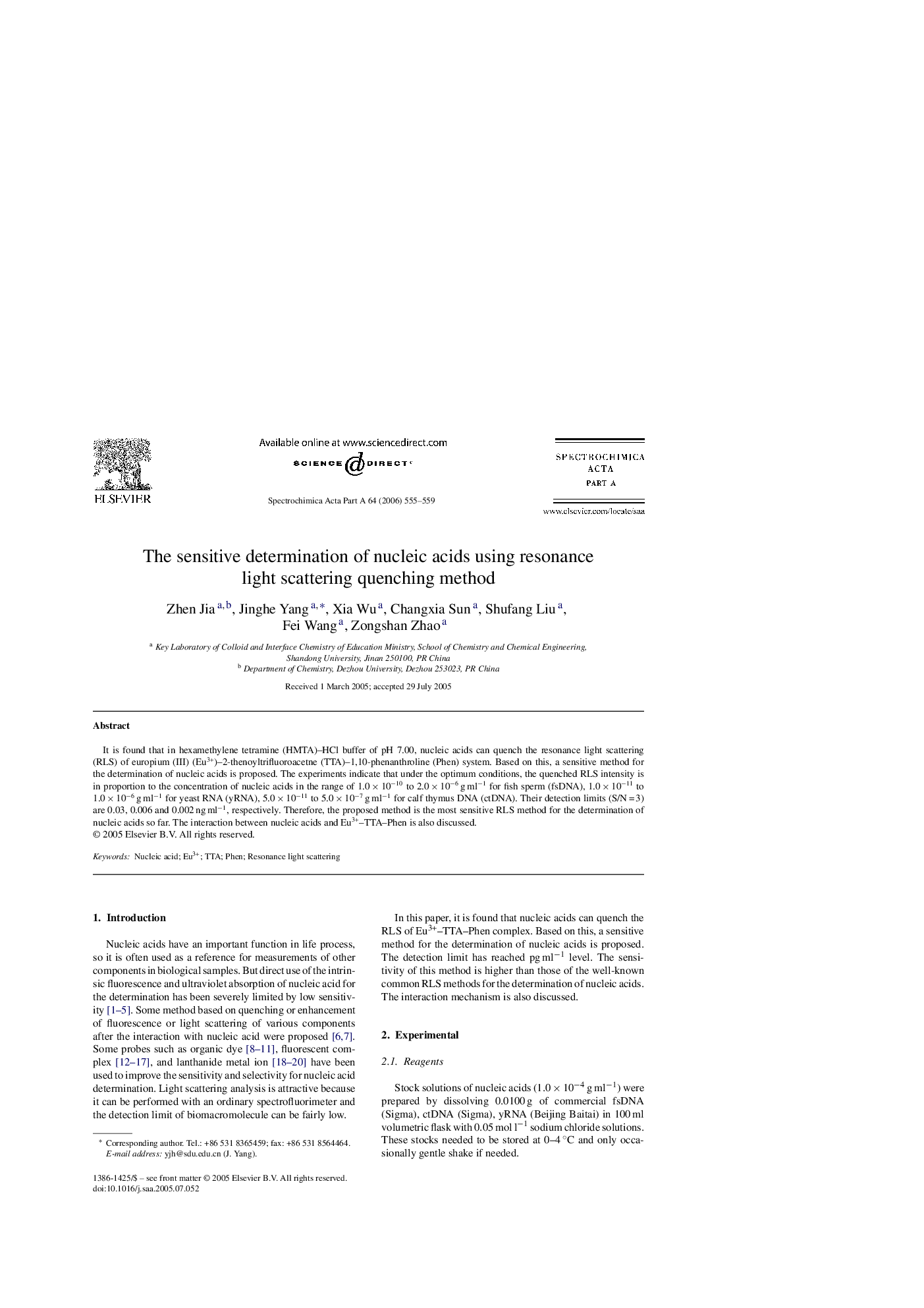 The sensitive determination of nucleic acids using resonance light scattering quenching method