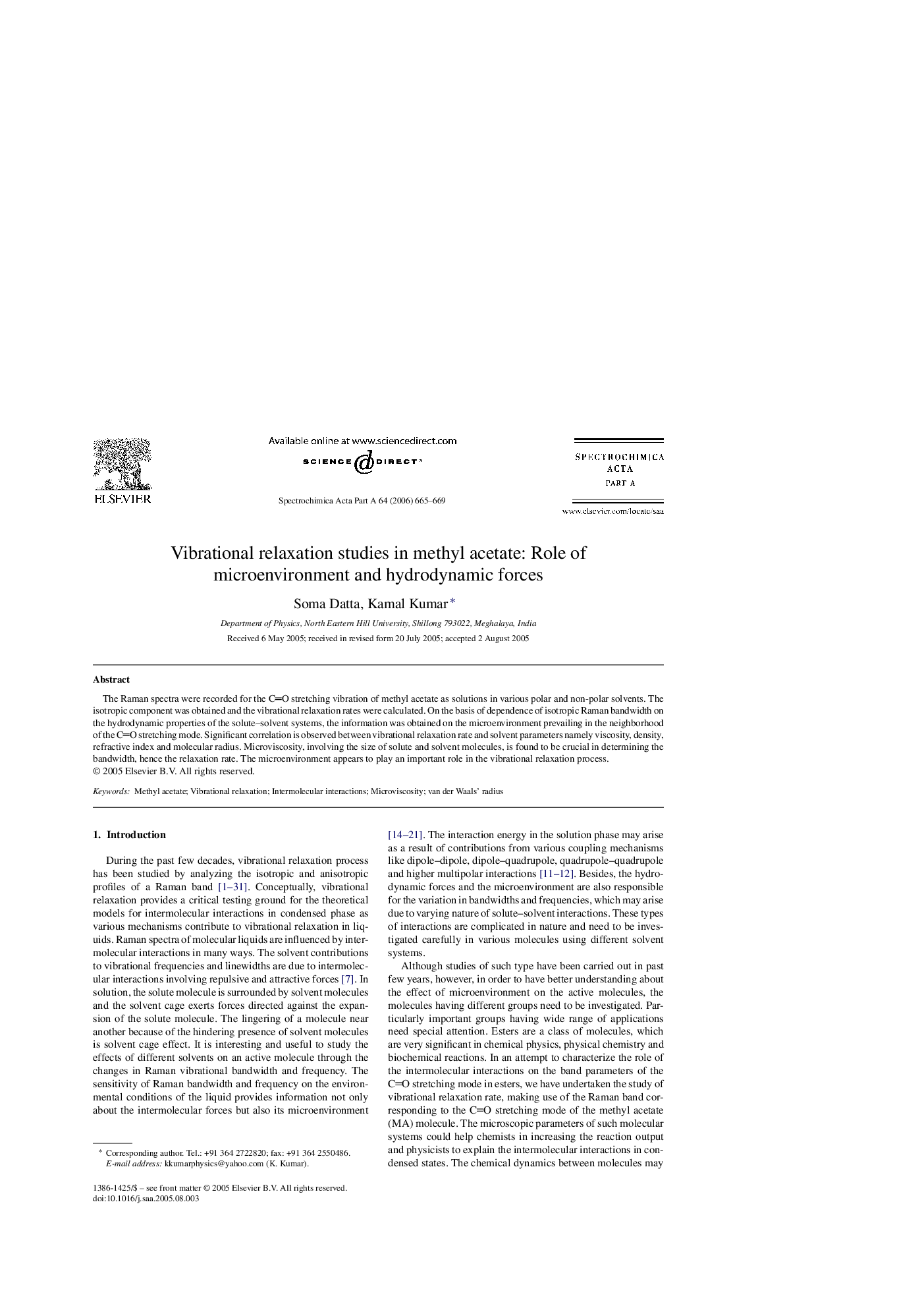 Vibrational relaxation studies in methyl acetate: Role of microenvironment and hydrodynamic forces