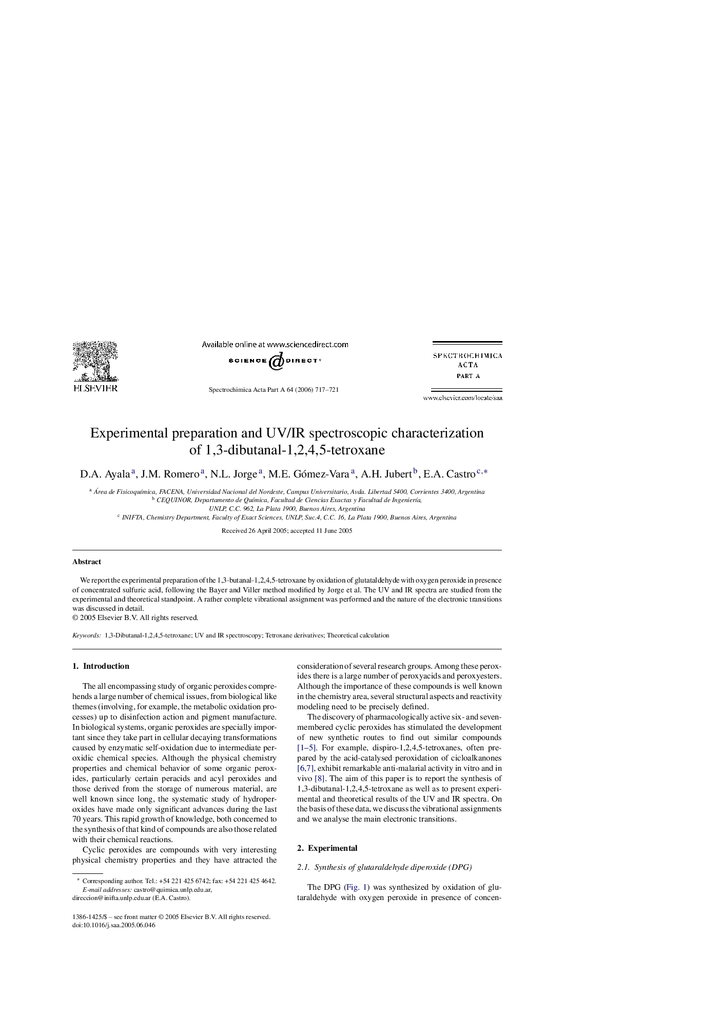 عکس صفحه اول مقاله: Experimental preparation and UV/IR spectroscopic characterization of 1,3-dibutanal-1,2,4,5-tetroxane Experimental preparation and UV/IR spectroscopic characterization of 1,3-dibutanal-1,2,4,5-tetroxane