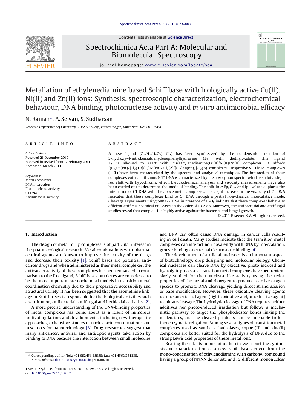 Metallation of ethylenediamine based Schiff base with biologically active Cu(II), Ni(II) and Zn(II) ions: Synthesis, spectroscopic characterization, electrochemical behaviour, DNA binding, photonuclease activity and in vitro antimicrobial efficacy