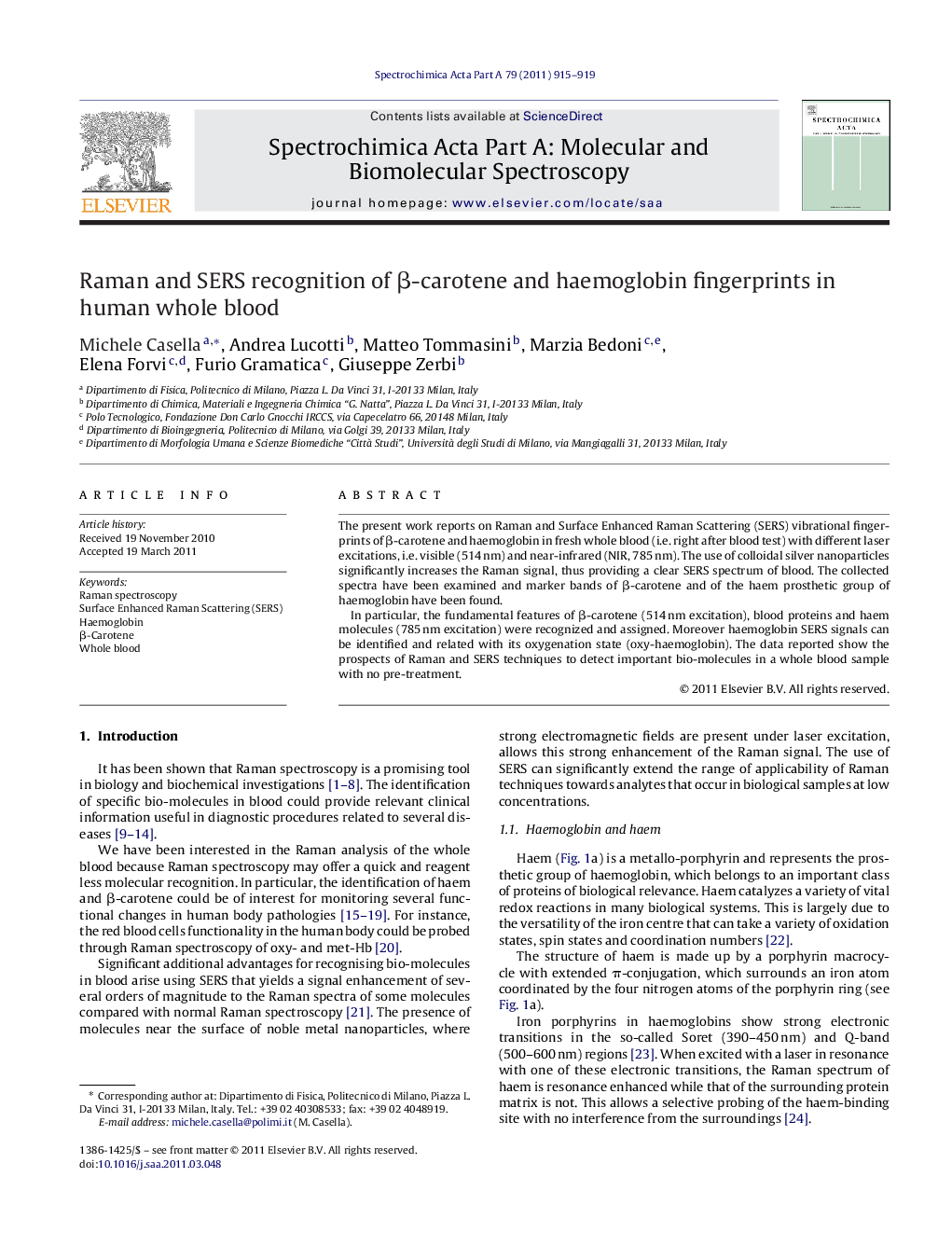 Raman and SERS recognition of β-carotene and haemoglobin fingerprints in human whole blood