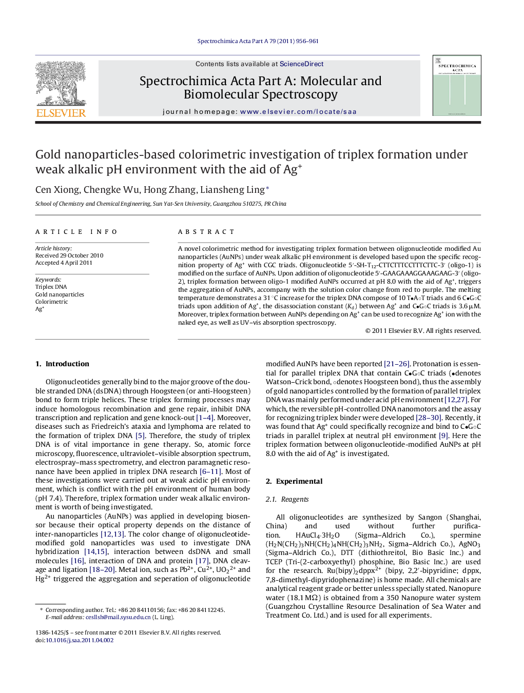 Gold nanoparticles-based colorimetric investigation of triplex formation under weak alkalic pH environment with the aid of Ag+