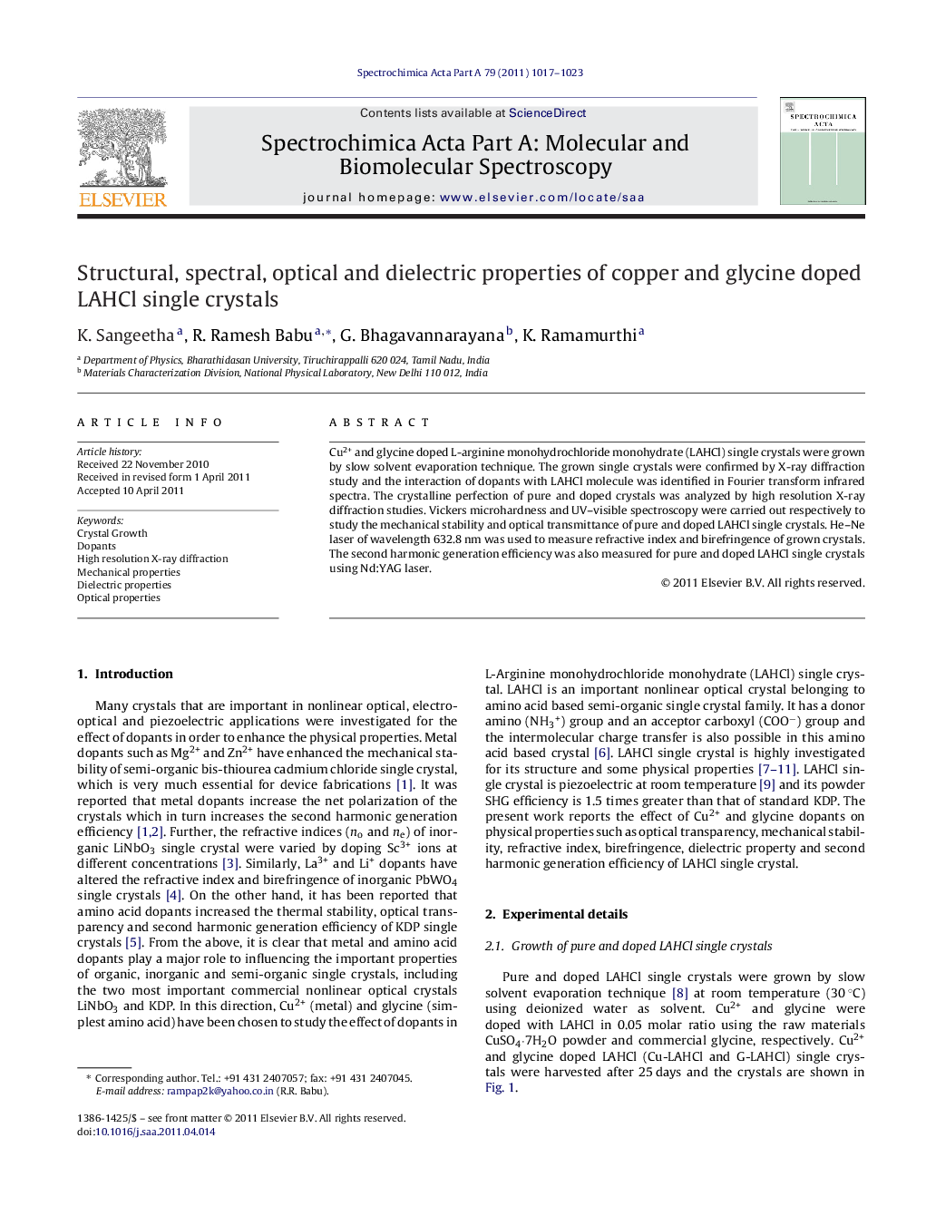 Structural, spectral, optical and dielectric properties of copper and glycine doped LAHCl single crystals