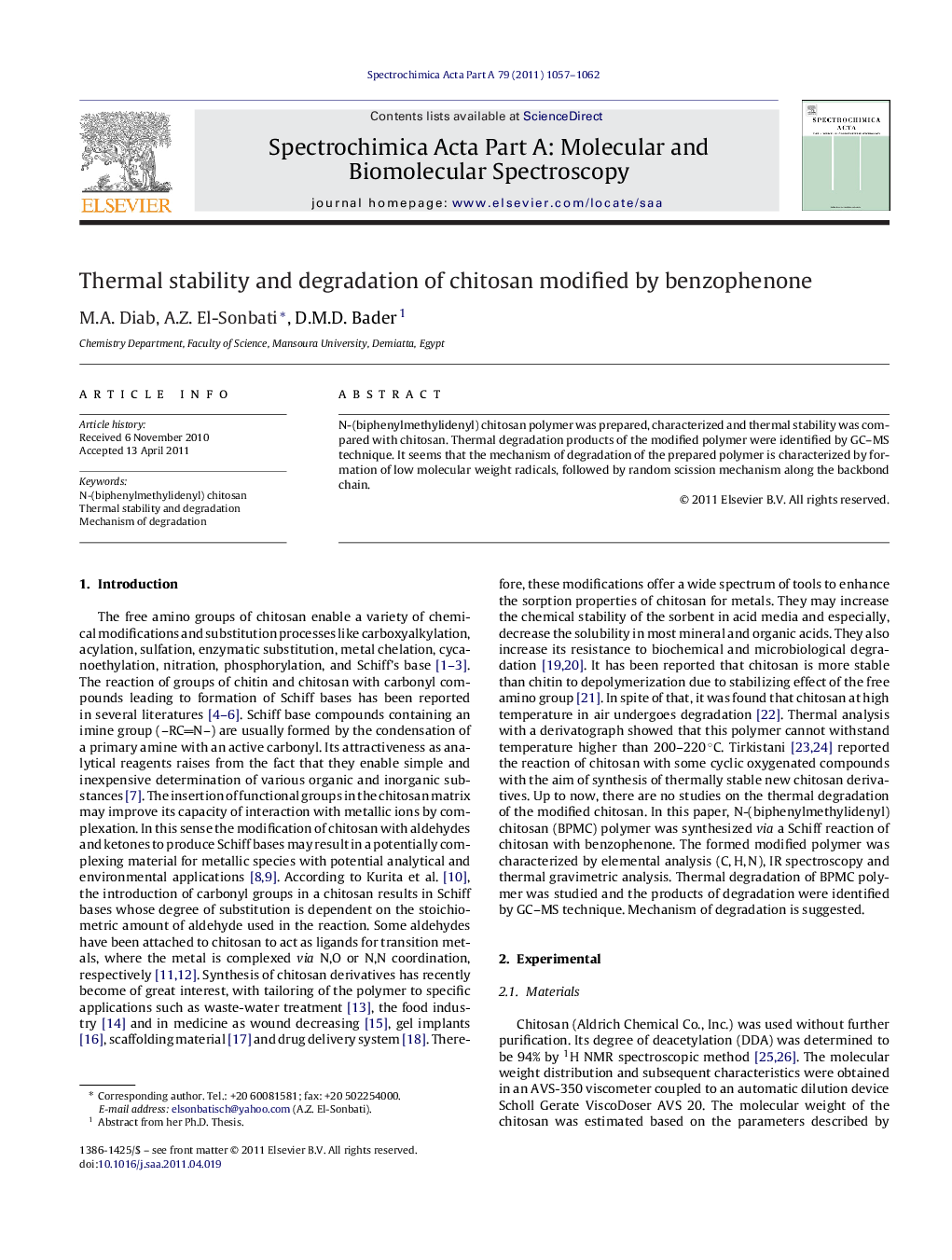 Thermal stability and degradation of chitosan modified by benzophenone