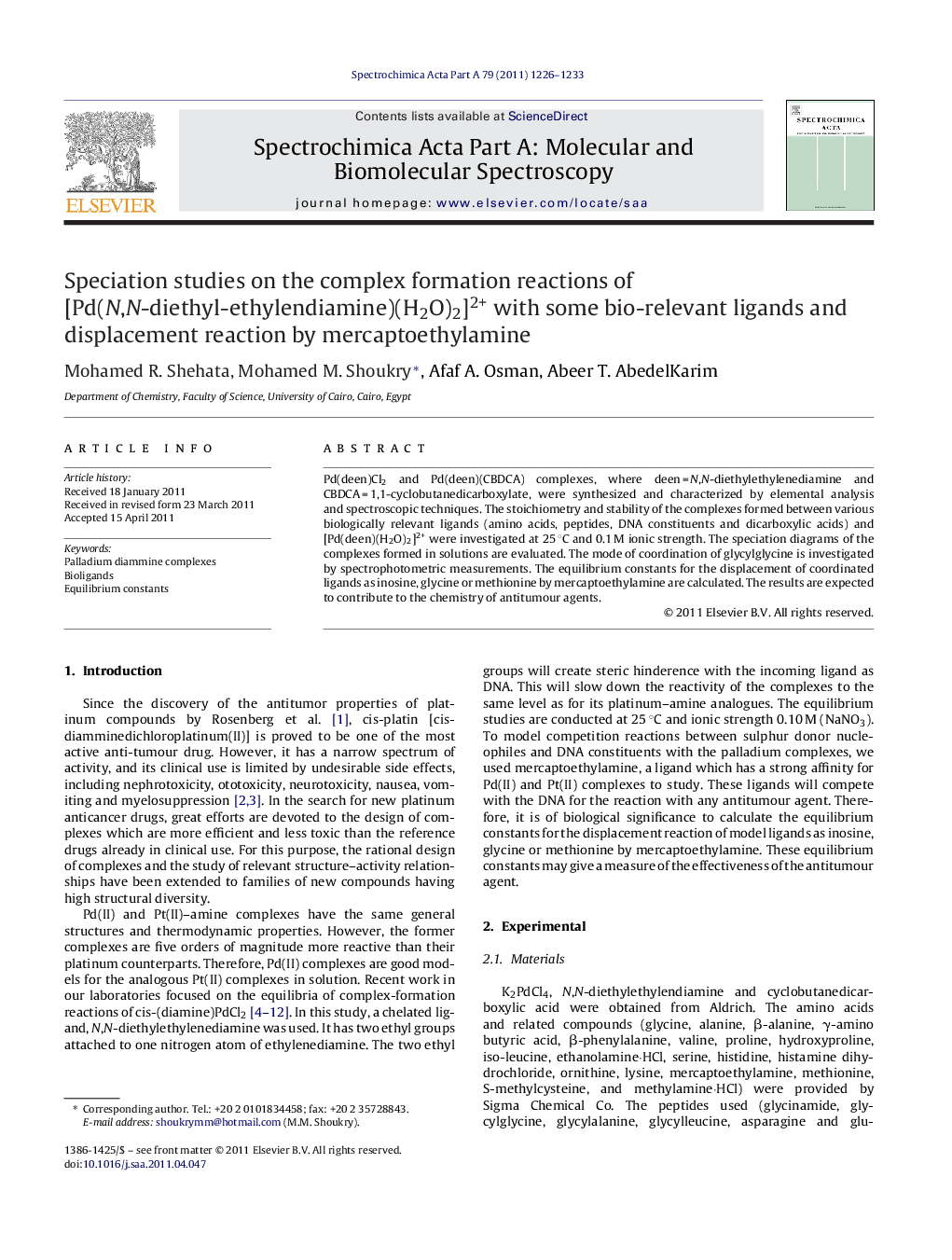 Speciation studies on the complex formation reactions of [Pd(N,N-diethyl-ethylendiamine)(H2O)2]2+ with some bio-relevant ligands and displacement reaction by mercaptoethylamine