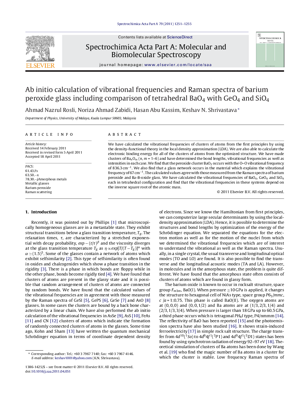 Ab initio calculation of vibrational frequencies and Raman spectra of barium peroxide glass including comparison of tetrahedral BaO4 with GeO4 and SiO4