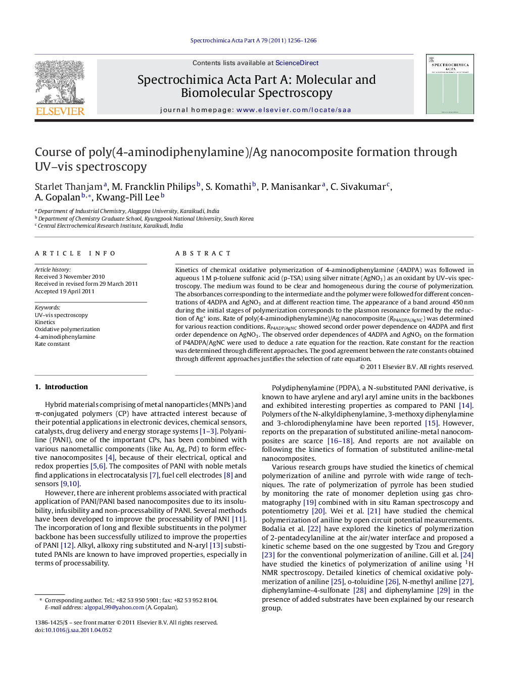 Course of poly(4-aminodiphenylamine)/Ag nanocomposite formation through UV–vis spectroscopy