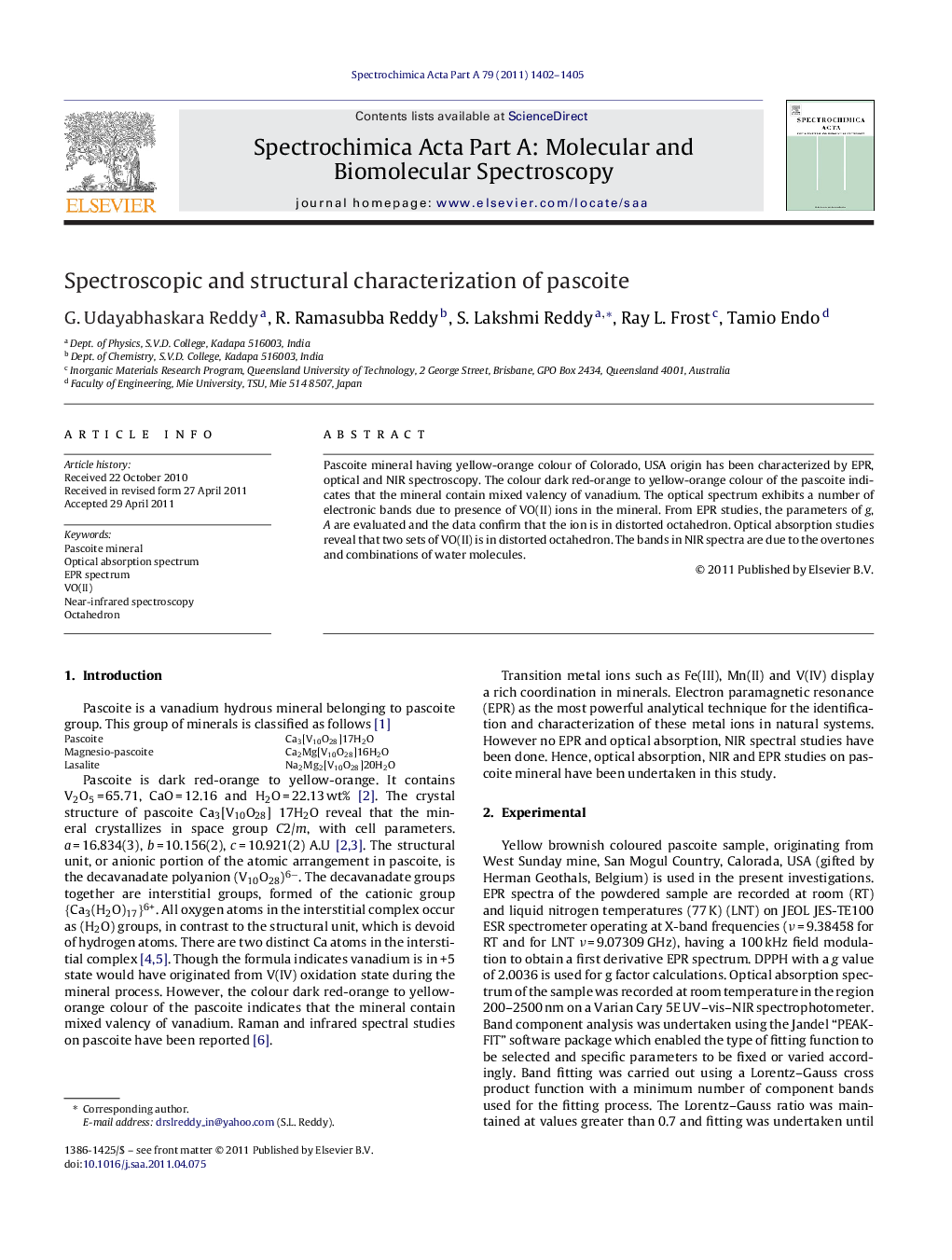 Spectroscopic and structural characterization of pascoite