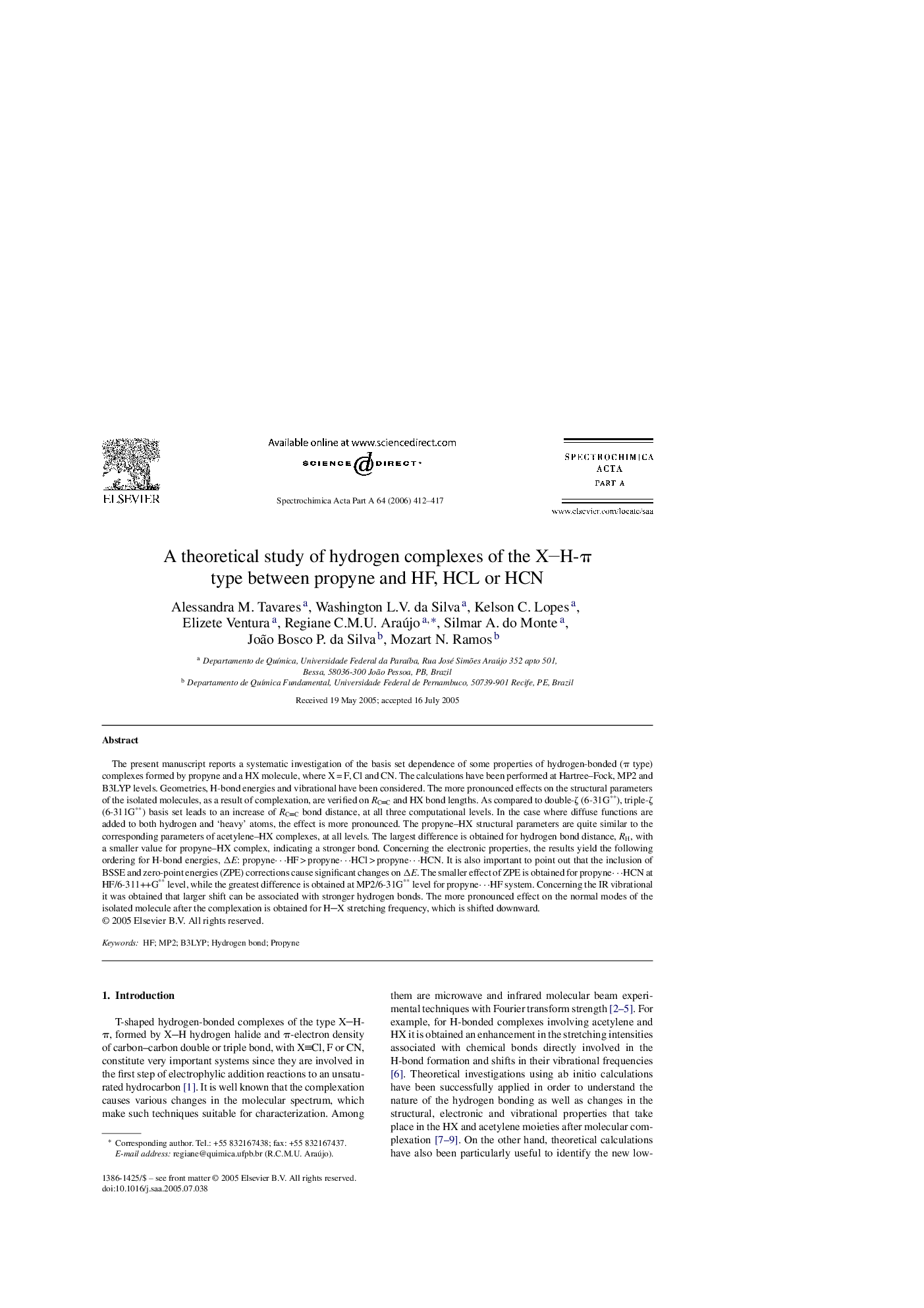 A theoretical study of hydrogen complexes of the XH-Ï type between propyne and HF, HCL or HCN