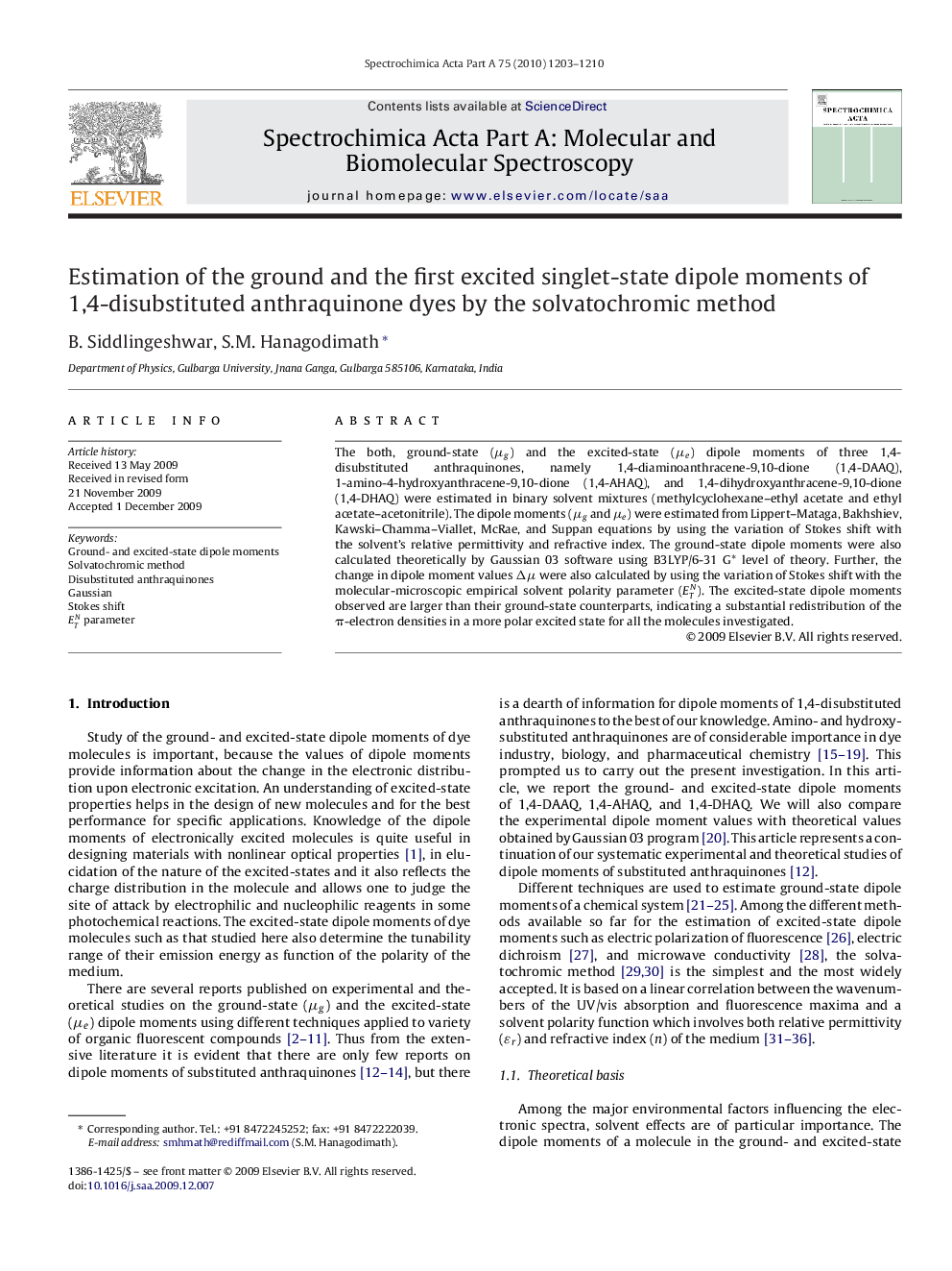 Estimation of the ground and the first excited singlet-state dipole moments of 1,4-disubstituted anthraquinone dyes by the solvatochromic method