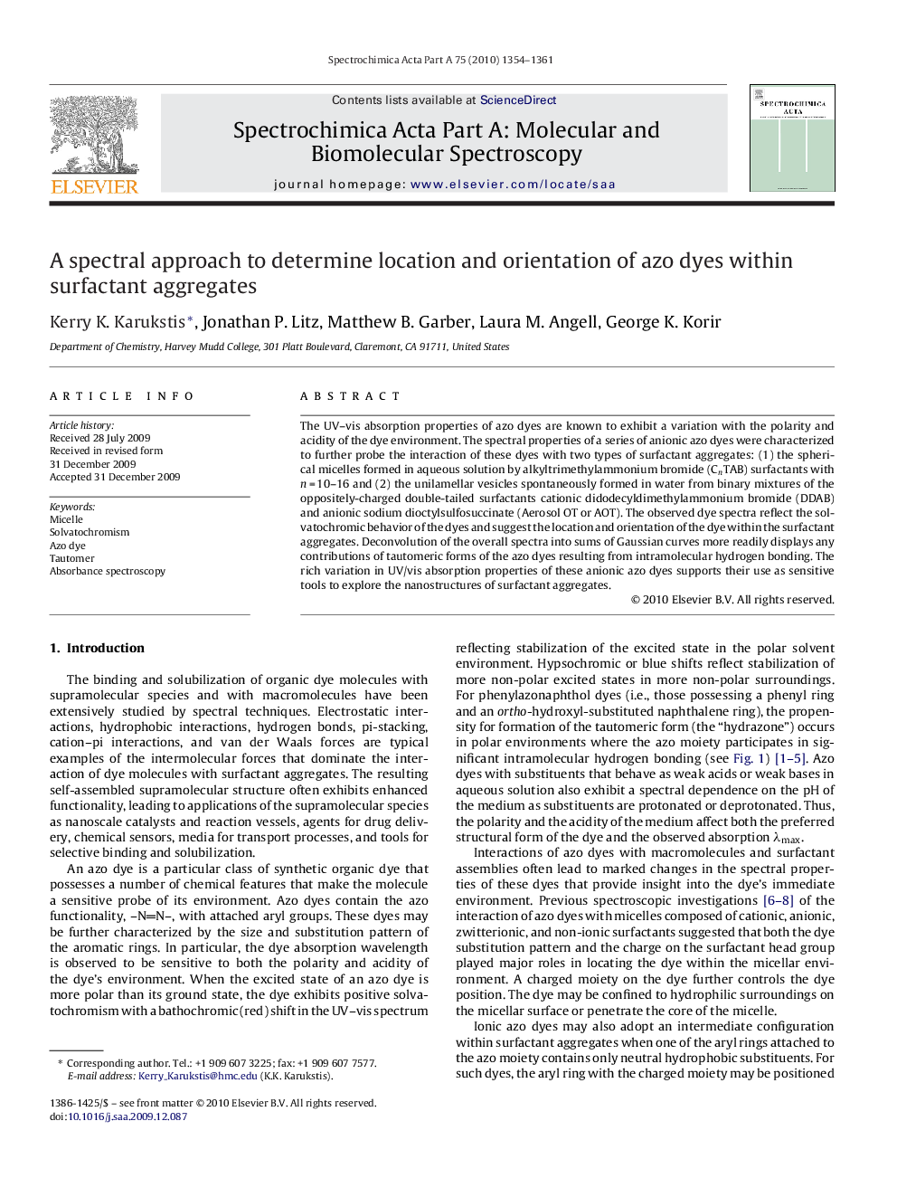 A spectral approach to determine location and orientation of azo dyes within surfactant aggregates