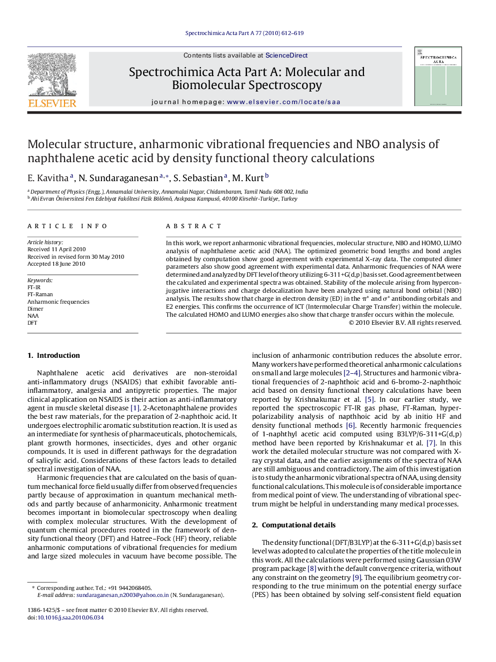 Molecular structure, anharmonic vibrational frequencies and NBO analysis of naphthalene acetic acid by density functional theory calculations