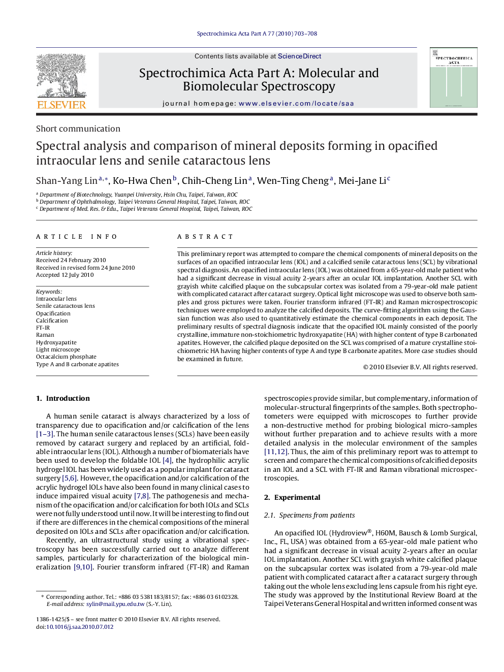 Spectral analysis and comparison of mineral deposits forming in opacified intraocular lens and senile cataractous lens