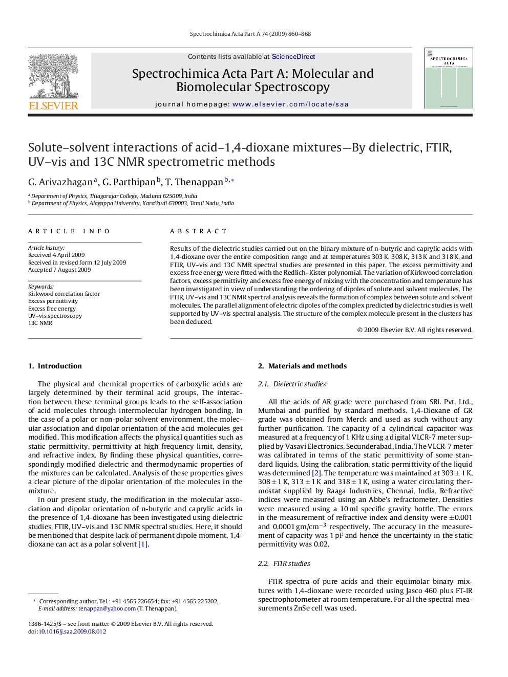 Solute–solvent interactions of acid–1,4-dioxane mixtures—By dielectric, FTIR, UV–vis and 13C NMR spectrometric methods