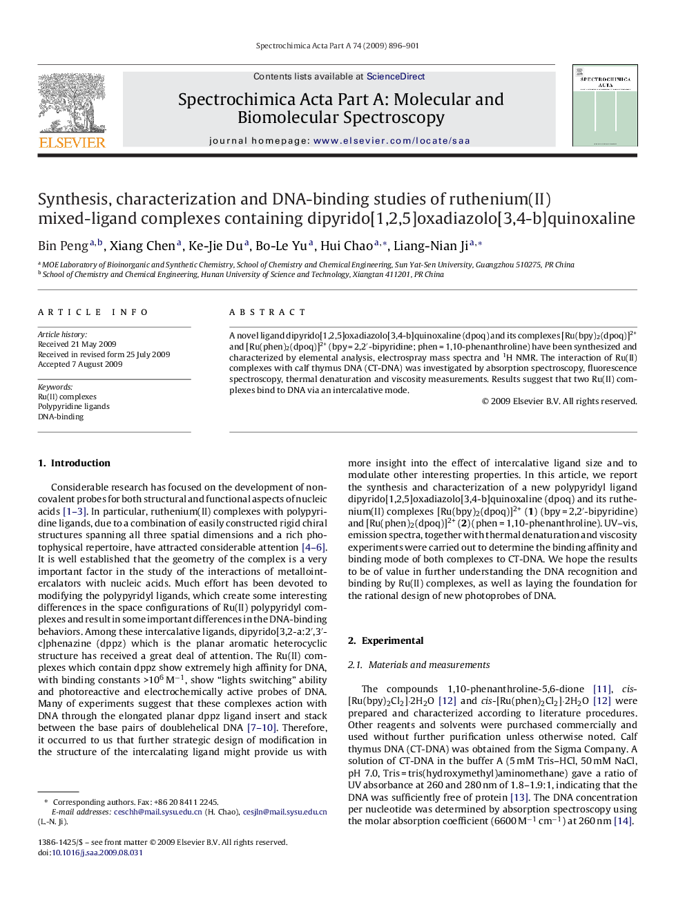 Synthesis, characterization and DNA-binding studies of ruthenium(II) mixed-ligand complexes containing dipyrido[1,2,5]oxadiazolo[3,4-b]quinoxaline