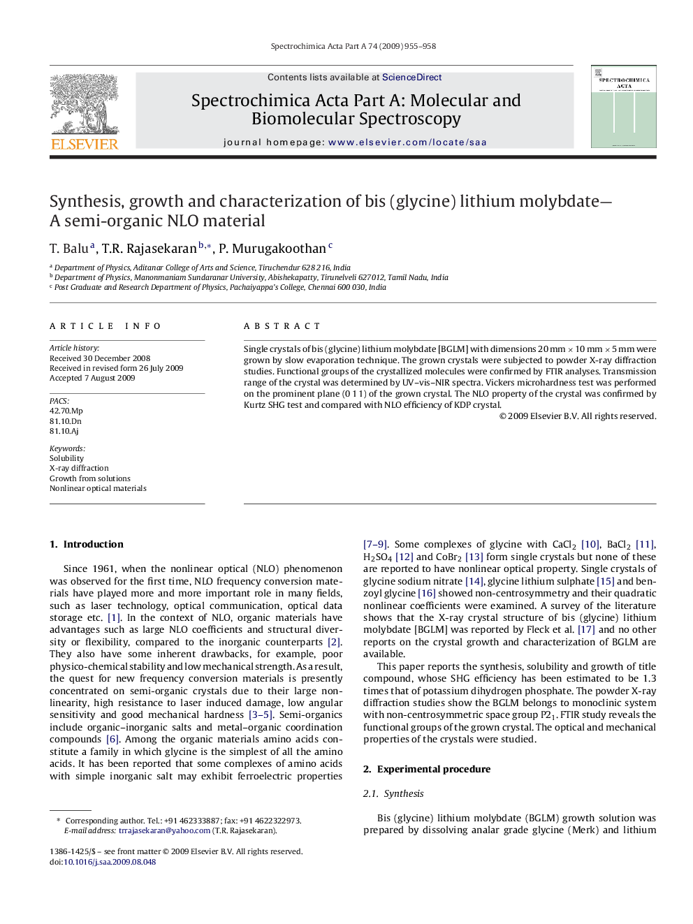 Synthesis, growth and characterization of bis (glycine) lithium molybdate—A semi-organic NLO material