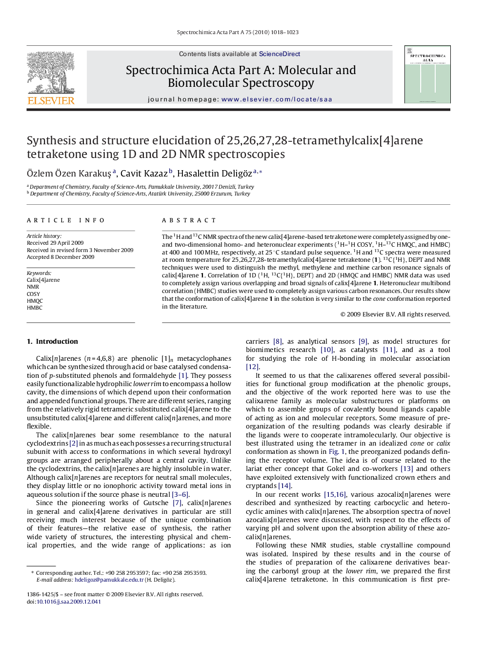 Synthesis and structure elucidation of 25,26,27,28-tetramethylcalix[4]arene tetraketone using 1D and 2D NMR spectroscopies