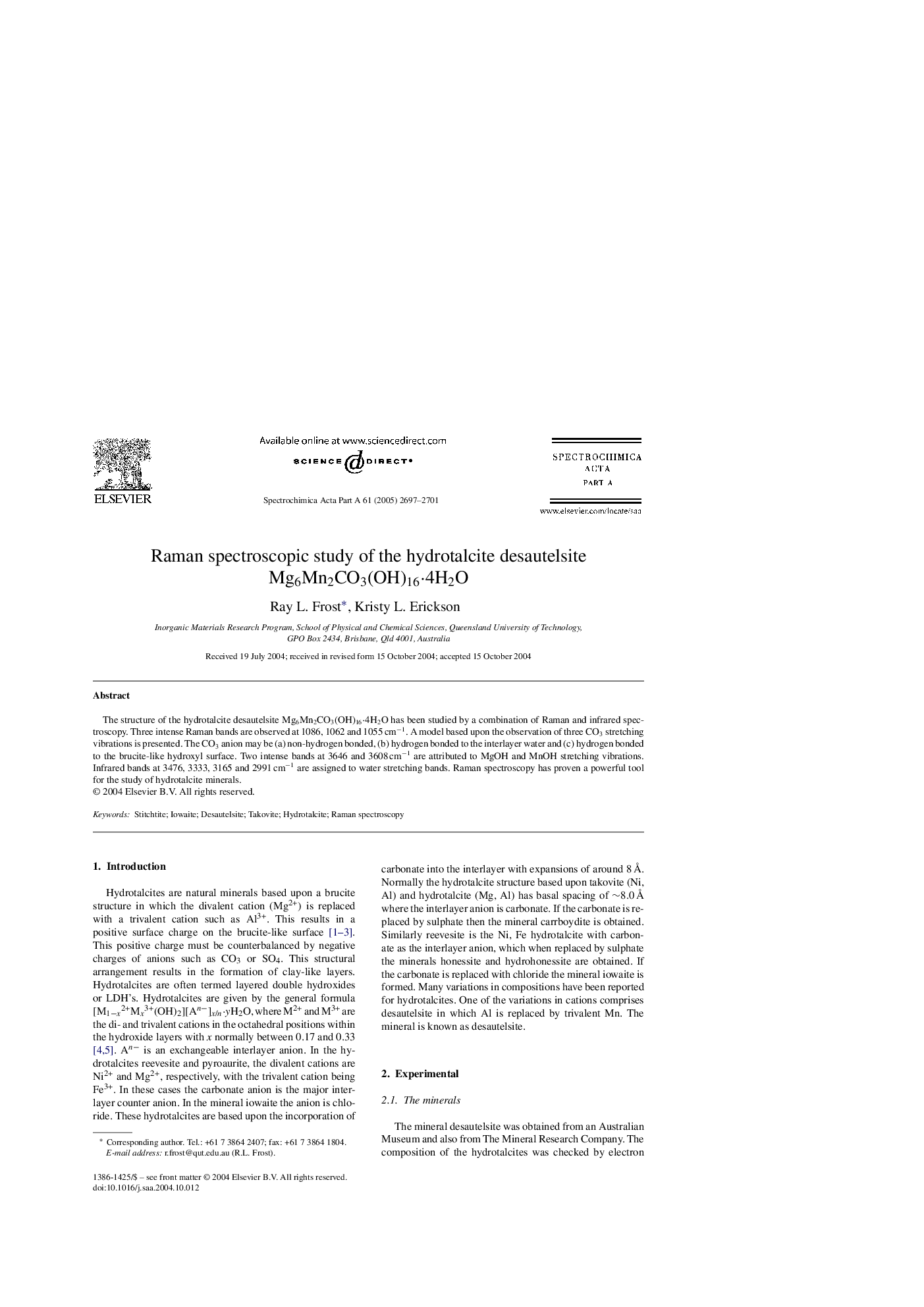 Raman spectroscopic study of the hydrotalcite desautelsite Mg6Mn2CO3(OH)16·4H2O