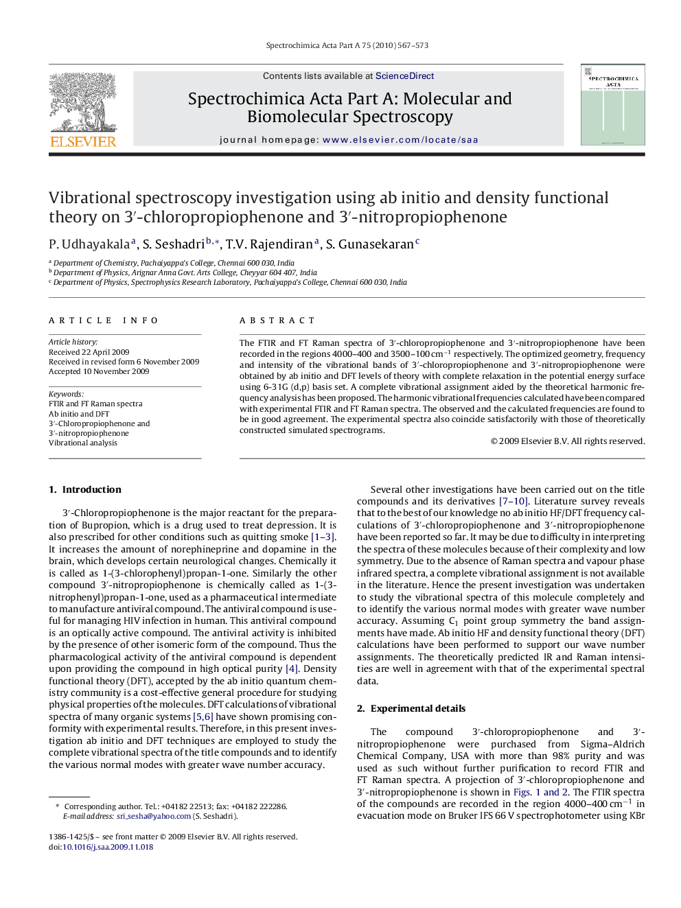 Vibrational spectroscopy investigation using ab initio and density functional theory on 3â²-chloropropiophenone and 3â²-nitropropiophenone