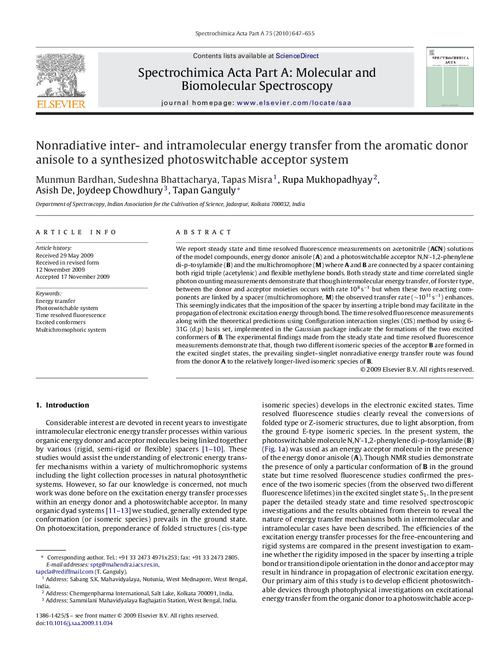 Nonradiative inter- and intramolecular energy transfer from the aromatic donor anisole to a synthesized photoswitchable acceptor system