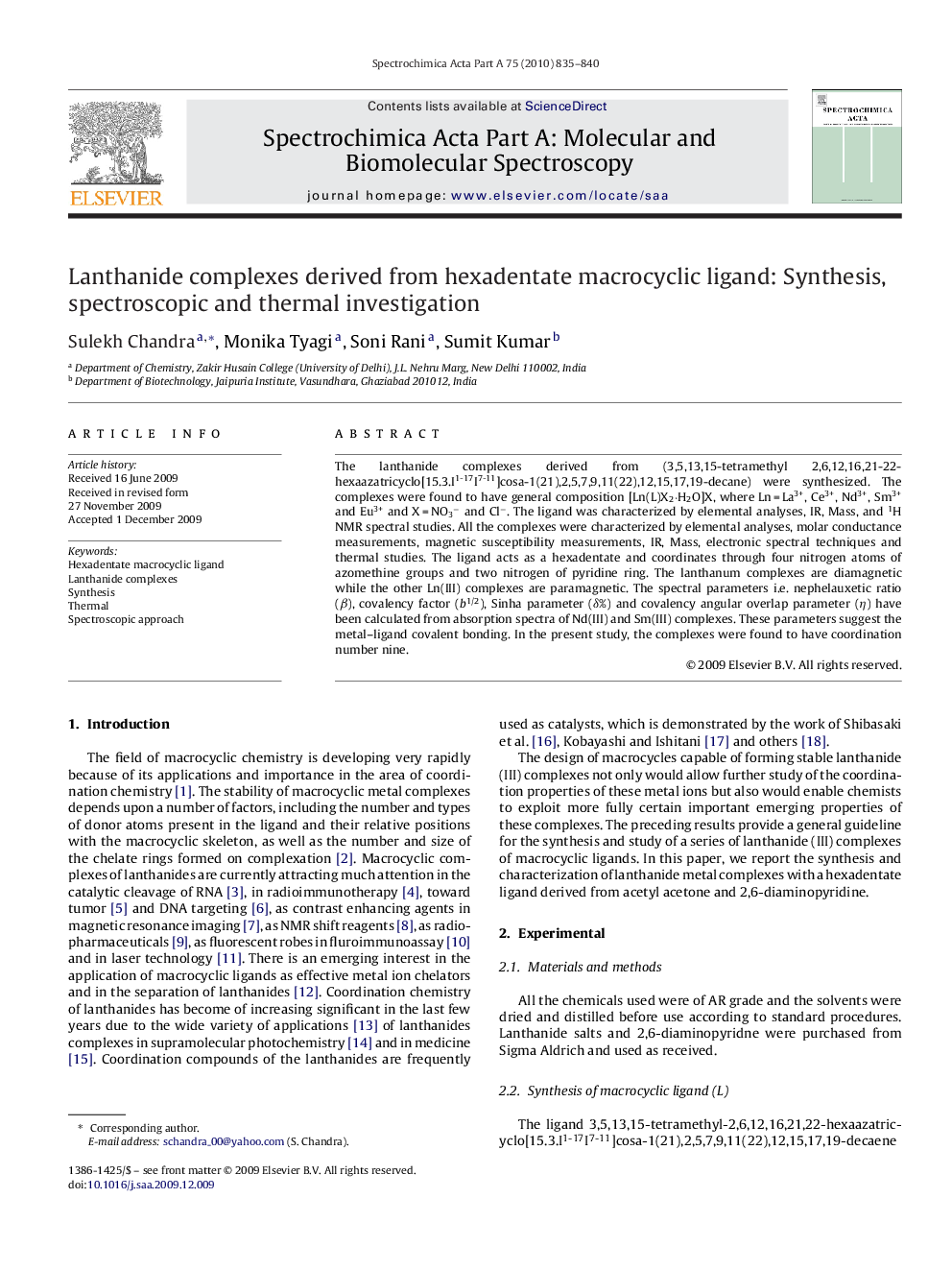 Lanthanide complexes derived from hexadentate macrocyclic ligand: Synthesis, spectroscopic and thermal investigation